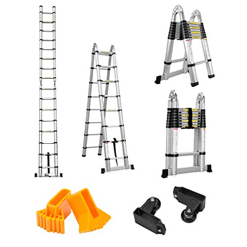Finether 5M Escalera Telescópica de Aluminio Escalera Plegable Multifuncional Portátil Escalera Extensible Certificada por EN131, Capacidad de 150kg, Profesional