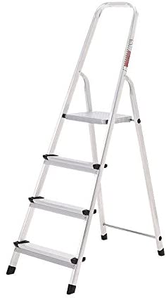 Escalera Aluminio 4 Peldaños Plegable, Uso doméstico, Antideslizante, Ligera y Resistente